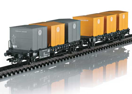 Type Laabs Container Transport Car 2-Pack w/VW Containers - 3-Rail - Ready to -- German Federal Railroad DB (Era IV, black)-1
