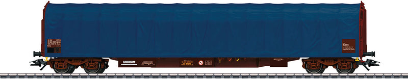 Type Rilns Sliding Tarp Flatcar - 3-Rail - Ready to Run -- Swiss Federal Railways SBB CFF FFS (Era VI, Boxcar Red, blue Tarp)