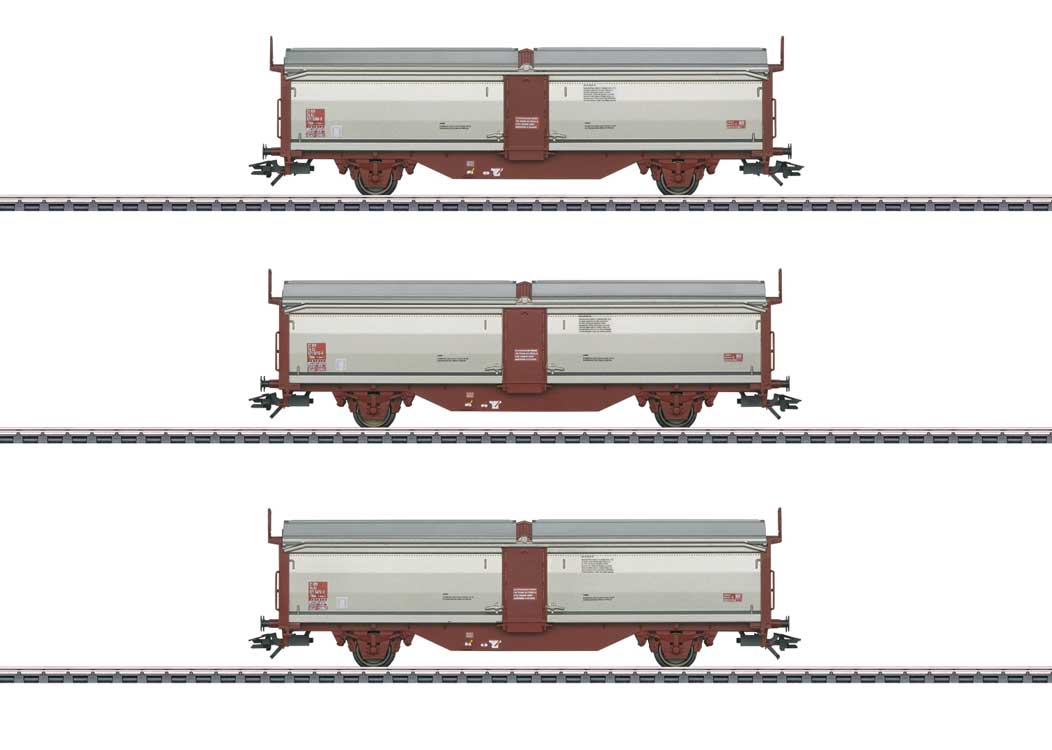 Type Tbis Sliding Roof/Sliding Wall Car 3-Pack - 3-Rail - Ready to Run -- Swedish State Railways SJ (Era IV 1985, Boxcar Red, silver)-1