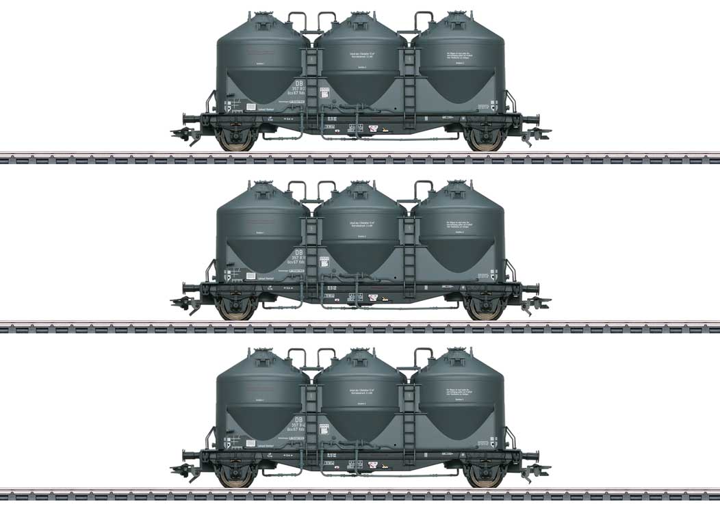 Type Kds 67 Covered Hopper/Silo 3-Pack - 3-Rail - Ready to Run -- German Federal Railroad DB (Era III 1961, gray, black)