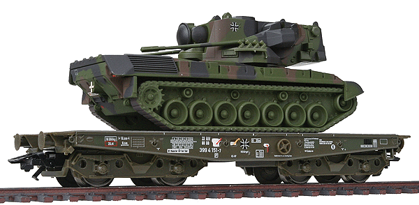 4MFOR Metal Military Mission(R) Modern German Army (BW) Diecast Models -- Rlmmps 650 Heavy-Duty Flatcar w/"Gepard" Anti-Aircraft Tank
