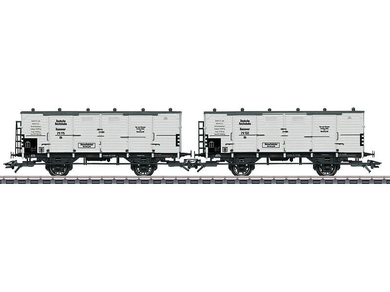 Type Gh Hannover Wooden Milk Boxcar 2-Pack - 3-Rail - Ready to Run -- German State Railroad DRG (Era II 1930; white, gray)
