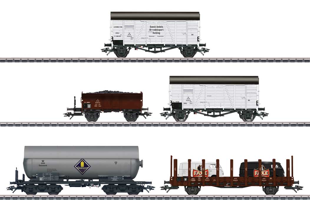 Era III DSB Freight Car Set - 3-Rail - Ready to Run -- Danish State Railways DSB PUR Gondola, ZF Fish Car, IAL Insulated Box, ZE Ta-1