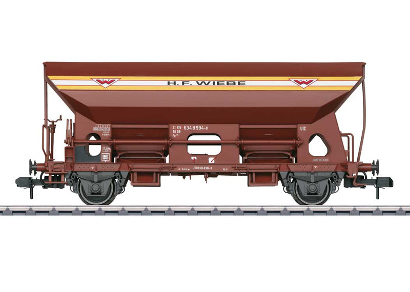 Type Fc 098 Side Dump Ballast Car - Ready to Run -- Wiebe 21 80 634 8 994-0 (Era V, Boxcar Red, yellow, red, white)