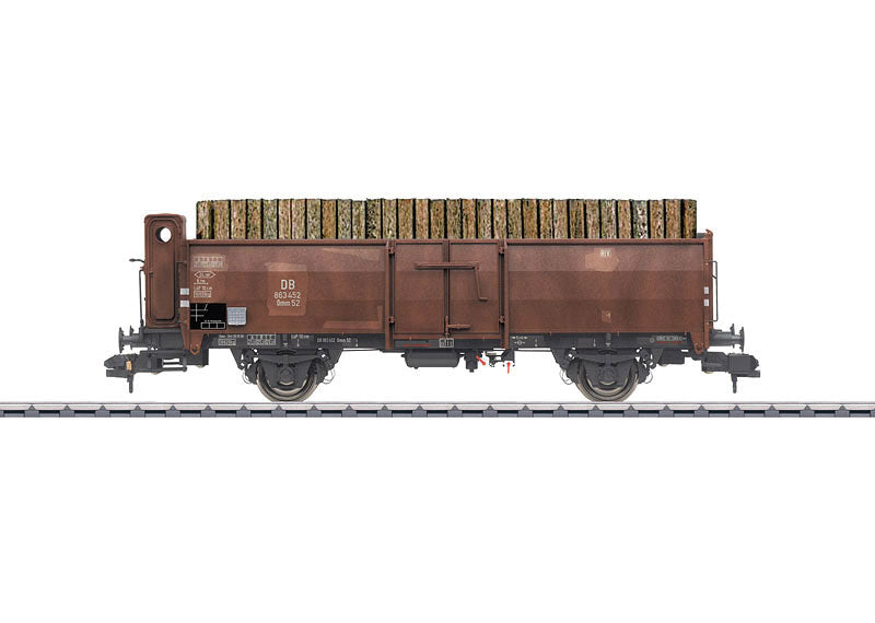 Type Omm 52 Gondola w/Log Load & Brakeman's Cab - Ready to Run -- German Federal Railroad DB #863452 (Era III, Weathered, Boxcar Red)
