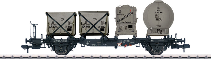 Type Lbs 584 Container Flatcar, 4 Types of pa Containers - Ready to Run -- German Federal Railroad DB 21 80 411 1 082-4 (Era IV, black)