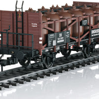 Acid Transport Flatcar with Containers - Ready to Run -- Degussa 546 328 P (Era III 1959, black, Boxcar Red)