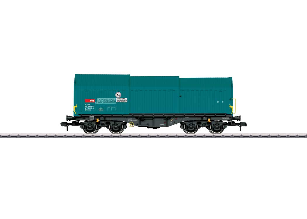 Type Shimmns Flatcar w/Telescoping Cover - Ready to Run -- Swiss Federal Railways SBB #31 85 477 7 033-5 (Era IV, teal, gray)