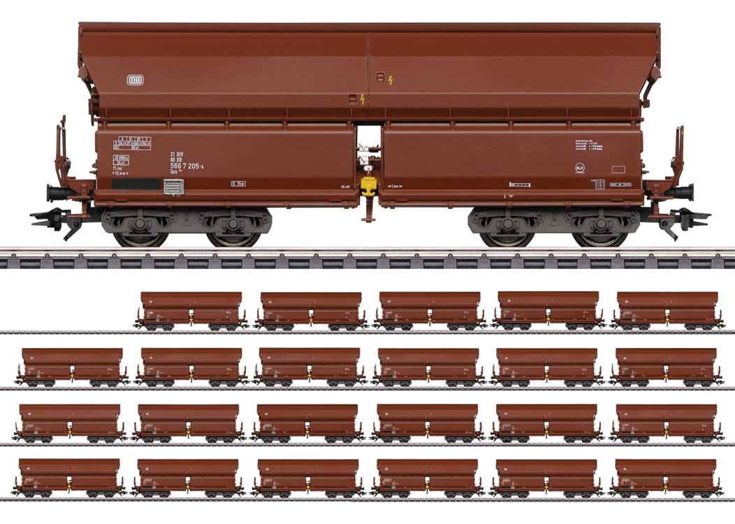 Type Tals 968 Hinged-Roof Hopper 24-Pack - 3-Rail - Ready to Run -- German Federal Railroad DB (Era IV 1984, Boxcar Red)-1