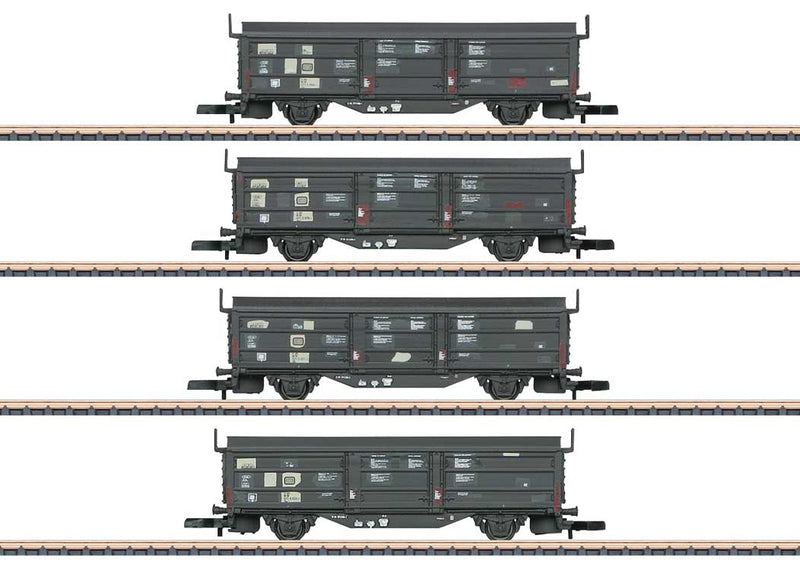Type Tbis 871 Sliding Roof-Wall Boxcar 4-Pack - Ready to Run -- German Federal Railroad DB (Era IV 1980s, black)-1