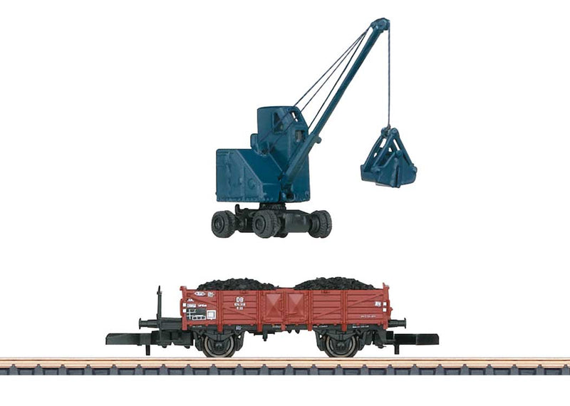 Type O 10 Gondola with Coal Load and Fuchs 300 Coal Shovel - Ready to Run -- German Federal Railroad DB (Era III, Boxcar Red)-1