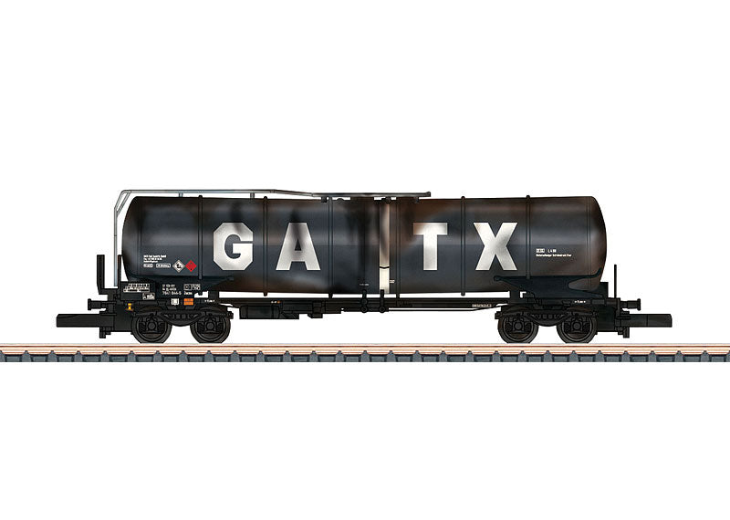 Type Zans 4-Axle Funnel-Flow Tank Car - Ready to Run -- GATX #4 (Era VI, Weathered, black, Billboard GATX)
