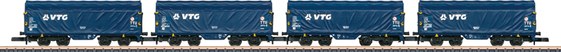 Sliding Tarp Car 4-Pack - Ready to Run -- VTG (Era VI 2014, blue, white)
