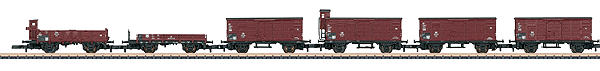 Era III 6-Car Freight Set - Ready-to-Run -- German Federal Railway (4 Type G Boxcars, 1 Type O Boxcar, 1 Type Xt Gondola