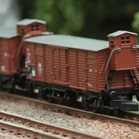 Type G10 Boxcar 5-Pack - Ready to Run -- 3 German Federal Railroad DB, 1 DR, 1 Saarland (Era III, Boxcar Red)
