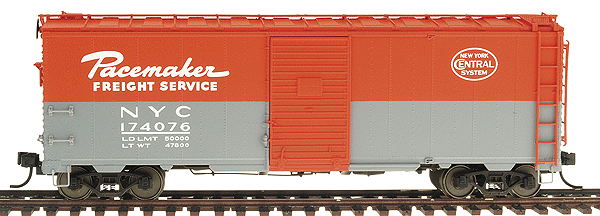 Trix - American Freight Cars w/RP-25 Wheelsets - 3-Packs -- New York Central 40' Steel Boxcars ("Pacemaker" gray, red, white)