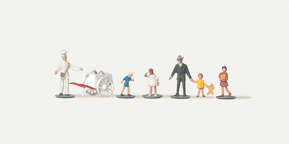 Ice Cream Man w/Wagon and 5 Customers