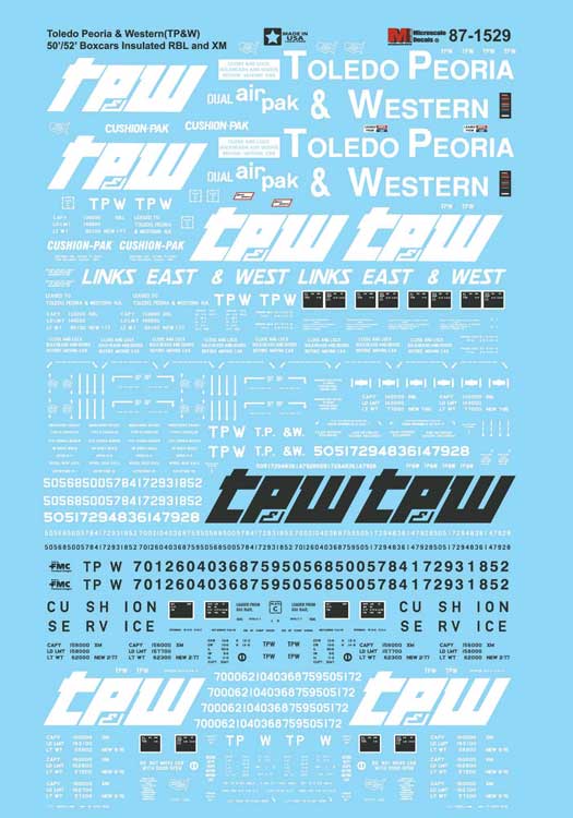 Railroad Decal Set -- Toledo, Peoria & Western 50' Insulated RBL and XM Boxcars