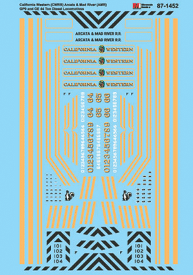 Railroad Decal Set -- California Western CWRR, Arcata & Mad River AMR GP9 & GE 44-Ton Diesel Locos