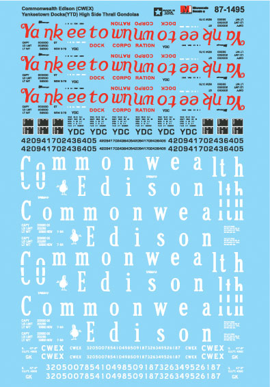 Railroad Decal Set -- Yankeetown Dock & Commonwealth Edison Thrall High-Side Gondolas