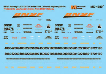 Railroad Decal Set -- BNSF Railway ACF 2970 Center-Flow Covered Hopper 2005+