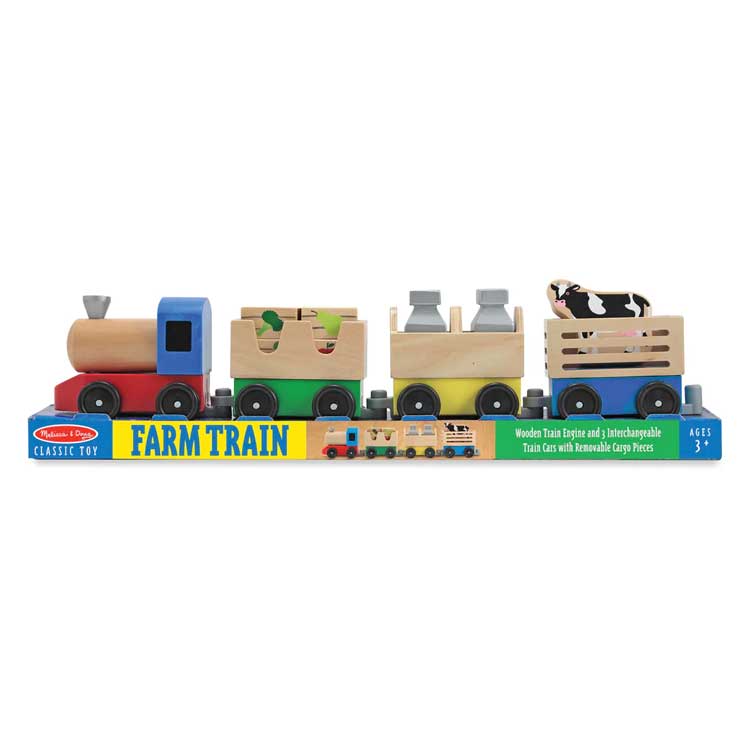 Wooden Farm Train -- Engine, 3 Cars, Accessories-3