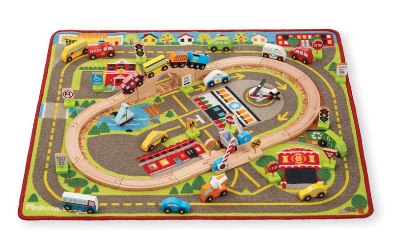 Deluxe Multi-Vehicle Activity Rug -- Rug, Tracks, 19 Vehicles, 12 Traffic Signs