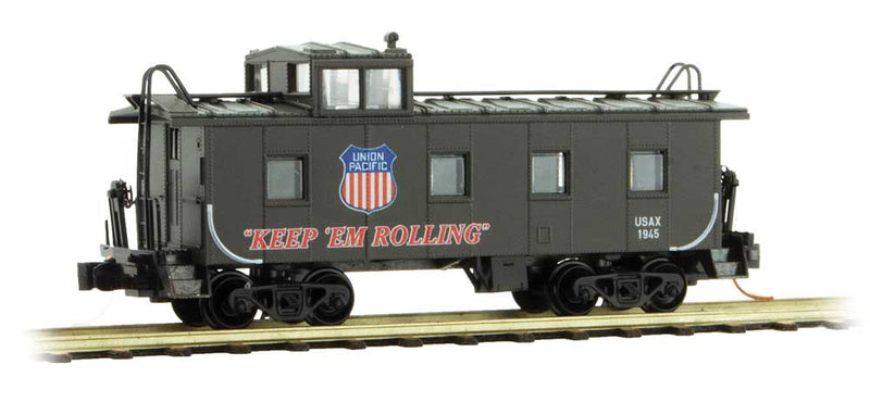36' Riveted Steel Cupola Caboose - Ready to Run -- Union Pacific 1945 (green, red, blue, white, WWII Poster Series)