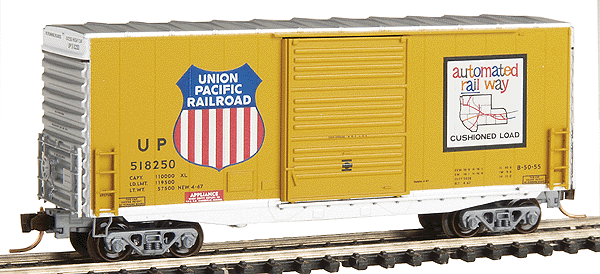 Pullman-Standard 40' Hy-Cube Boxcar - Ready to Run -- Union Pacific #518256 (Armour Yellow, silver, Automated Railway & Shield Log-1