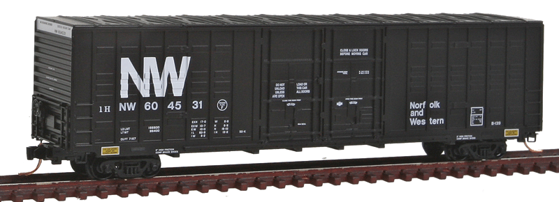 Berwick 60' Excess-Height Waffle-Side Double Plug-Door Boxcar - Ready to Run -- Norfolk & Western #604531 (black, Large NW)