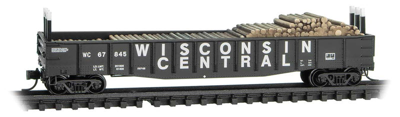 50' 15-Panel Fixed-End Gondola w/Pulpwood Load - Ready to Run -- Wisconsin Central #67845 (black, white)