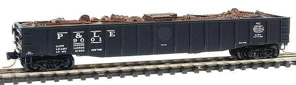 50' Steel Side 15-Panel Gondola -- Pittsburgh & Lake Erie #9001 w/Scrap Load (black, white lettering & herald)
