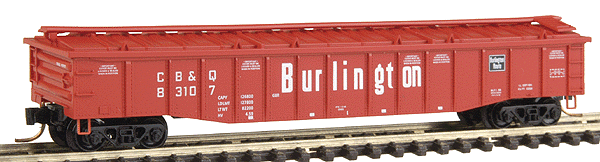 50' Steel 15-Panel Covered Gondola w/Fixed Ends - Ready to Run -- Chicago, Burlington & Quincy #83107 (Chinese Red, white)