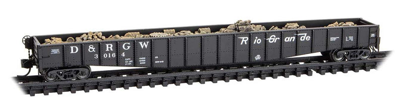 65' Mill Gondola with Drop Ends & Scrap Load - Ready to Run -- Denver & Rio Grande Western #30164 (black, Flying Grande)