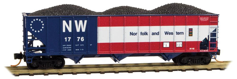 100-Ton 3-Bay Ribside Open Hopper w/Coal Load - Ready to Run -- Norfolk & Western #1776 (Bicentennial, red, white, blue)