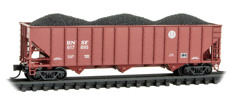 100-Ton 3-Bay Ribside Open Hopper w/Coal Load - Ready to Run -- Burlington Northern Santa Fe #617895 (Boxcar Red, small Circle/Cross Logo)