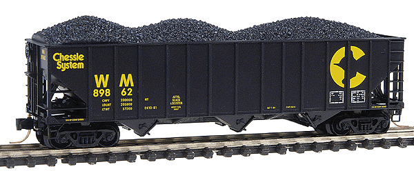 50' 100-Ton 3-Bay Rib-Side Open Hopper -- Western Maryland #89862 (black w/yellow lettering & Chessie Cat C herald)