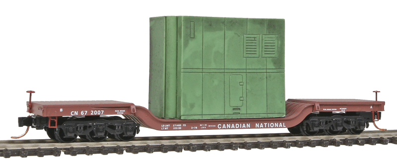 Heavyweight 6-Axle Depressed-Center Flatcar w/Generator Load - Ready to Run -- Canadian National #672007 (Boxcar Red)