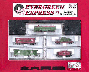Holiday Evergreen Express w/F7 Diesel Loco, 3 Boxcars & Caboose -- With Marklin Couplers