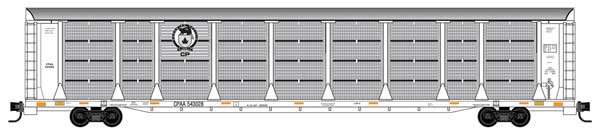 89' Tri-Level Enclosed Auto Rack - Ready to Run -- Canadian Pacific #543028 (silver, white, black)