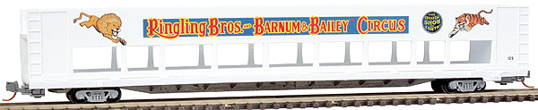 Modified Bi-Level Auto Rack - Ready to Run -- Ringling Bros. and Barnum & Bailey(TM) #84710 (1970s Blue Train, silver)