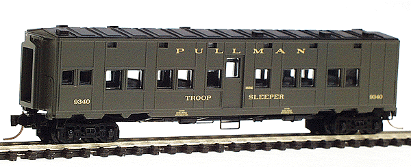WWII 50' Troop Sleeper -- Pullman #9082 (green, black roof)