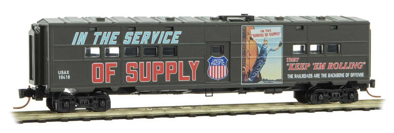 50' Troop Kitchen Car - Ready to Run -- US Army 19418 (green, "Service of Supply" UP WWII Poster Series Car 8)