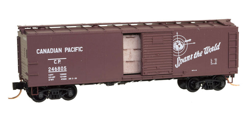 40' USRA Steel Boxcar w/Crate Load - Ready to Run -- Canadian Pacific #246805 (Boxcar Red, Spans the World Slogan)