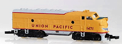 Diesel F7 Locomotive Dummy w/Blomberg Truck w/Marklin Couplers -- Union Pacific #1471 (UP Harbor Mist Gray, Armor Yellow w/red edging)