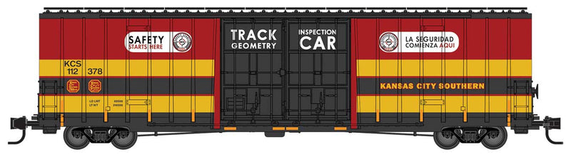 60' Rib-Side, Double-Plug-Door High-Cube Boxcar - Ready to Run -- Kansas City Southern #112378 (Track Geometry Inspection Car, red, yellow, ba