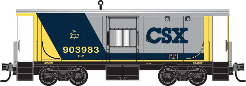 Steel Bay Window Caboose - Ready to Run -- CSX B&O #903983 Spirit of Grafton (gray, blue, yellow)
