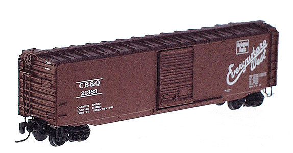 50' Standard Single Door Boxcar w/Magne-Matic coupler -- Chicago, Burlington & Quincy #21383 (Boxcar Red w/white lettering)