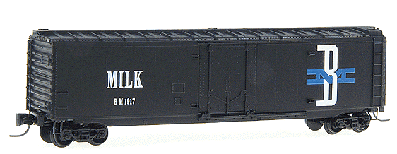 50' Standard Plug Door Boxcar w/Magne-Matic Couplers -- Boston & Maine #1917 Milk Car (black, white, blue & white herald)
