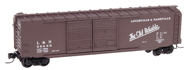 50' Double-Door Boxcar w/Magne-Matic Couplers -- Louisvile & Nashville #98488 (Boxcar Red, white)